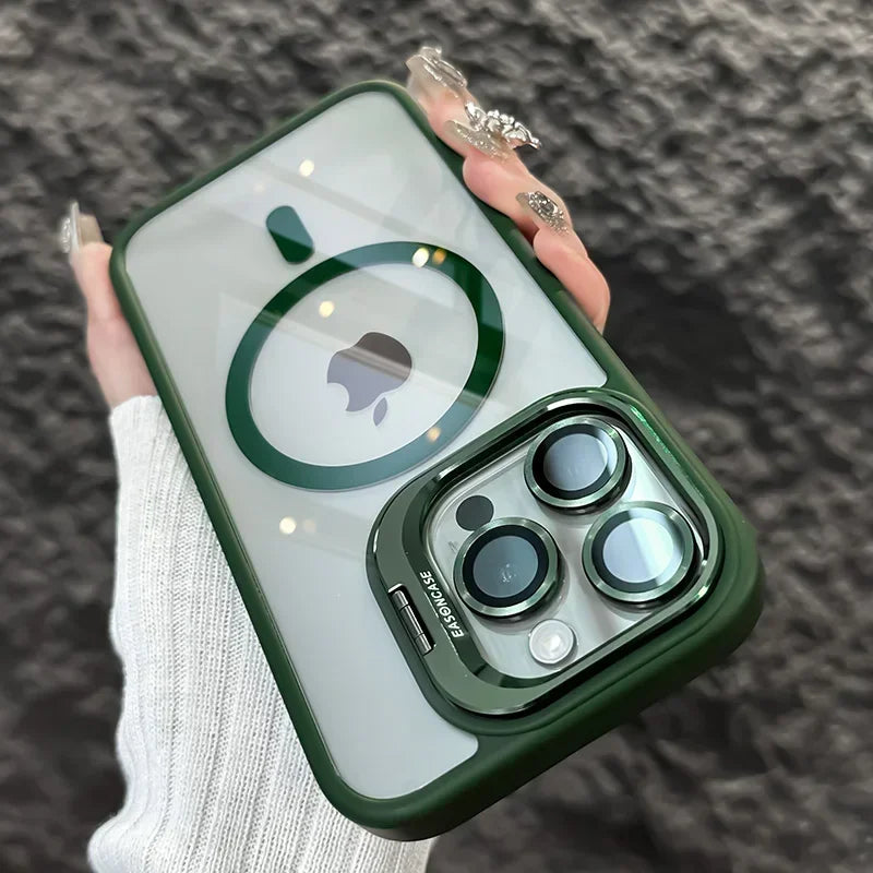 Metal Ring Transparent Shockproof iPhone Case with Camera Lens Protector