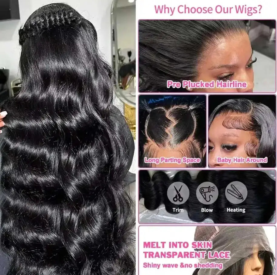 40 42 Inches Silky Smooth Natural Black Body Wave Virgin Lace Wig 16 13x6 Wide Hd Front 13x4 Daily