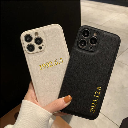 Personalised Customized Name Case Iphone 17 16 15 14 13 12 11 Pro Max Initials Letters Leather Cover