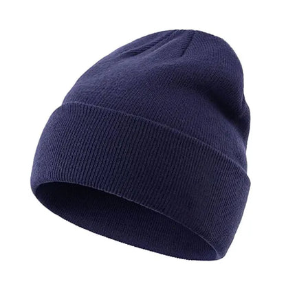 Solid Knit Beanie – Unisex Cuffed Winter Skull Cap