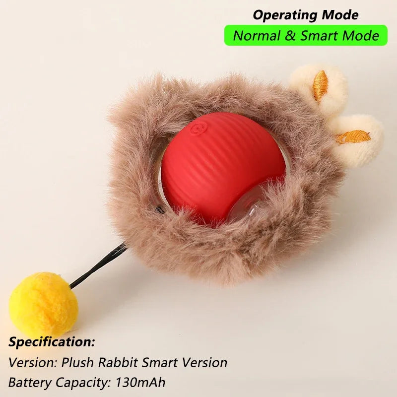 Interactive Cat Ball Toy – Automatic Rolling Ball with Plush Cover & Tail