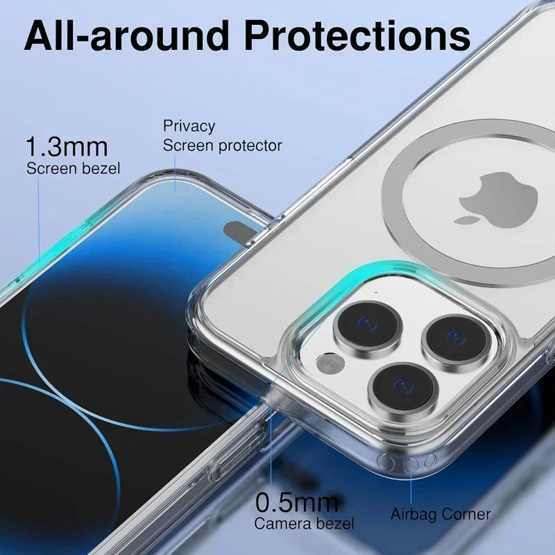Original Magnetic Clear Case Iphone 17 Air 16 15 14 13 12 11 Pro Max Mini Funda Magsafe Silicone
