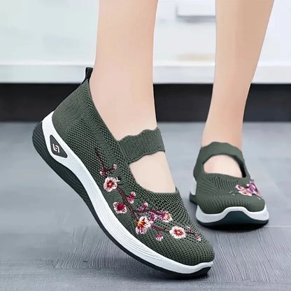 Women's Embroidered Slip-On Sneakers – Breathable Chunky Sole Casual Shoes