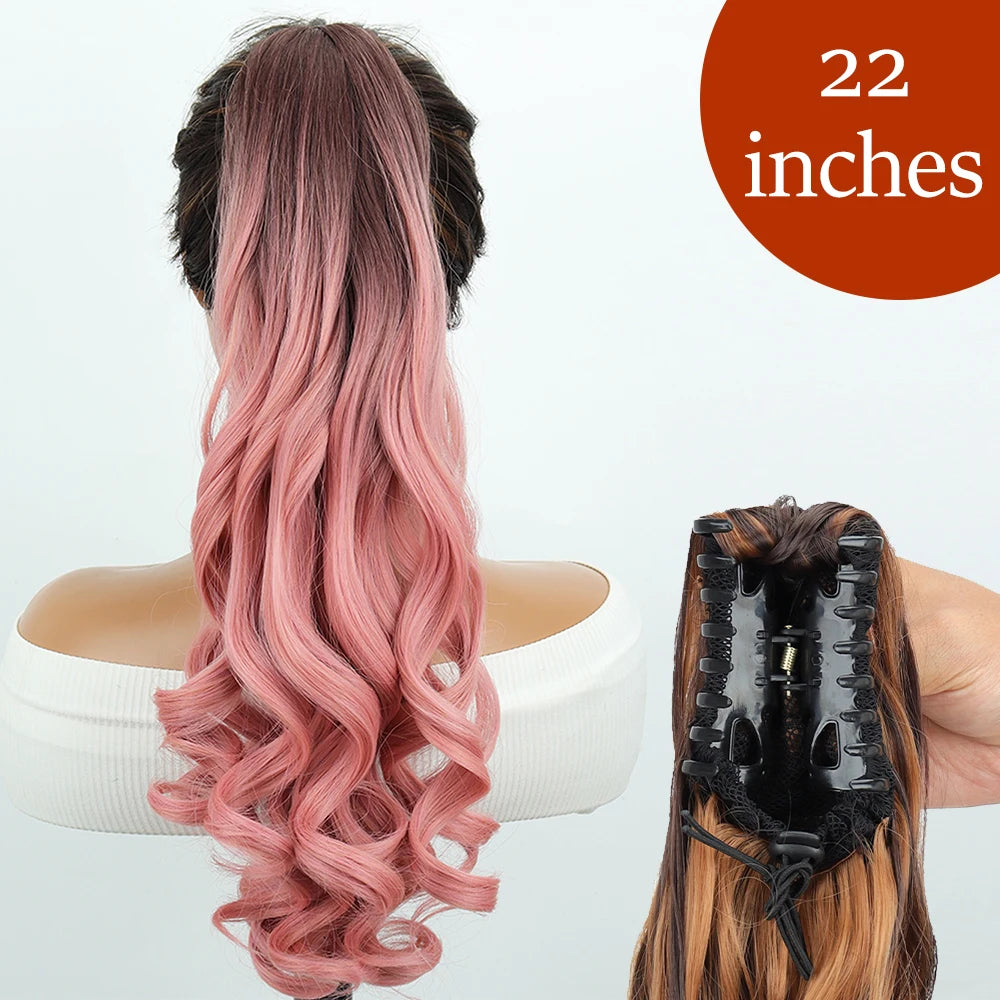 Synthetic Long Straight Claw Clip Ponytail Hair Extensions 24inch Heat Resistant Pony Tail Piece