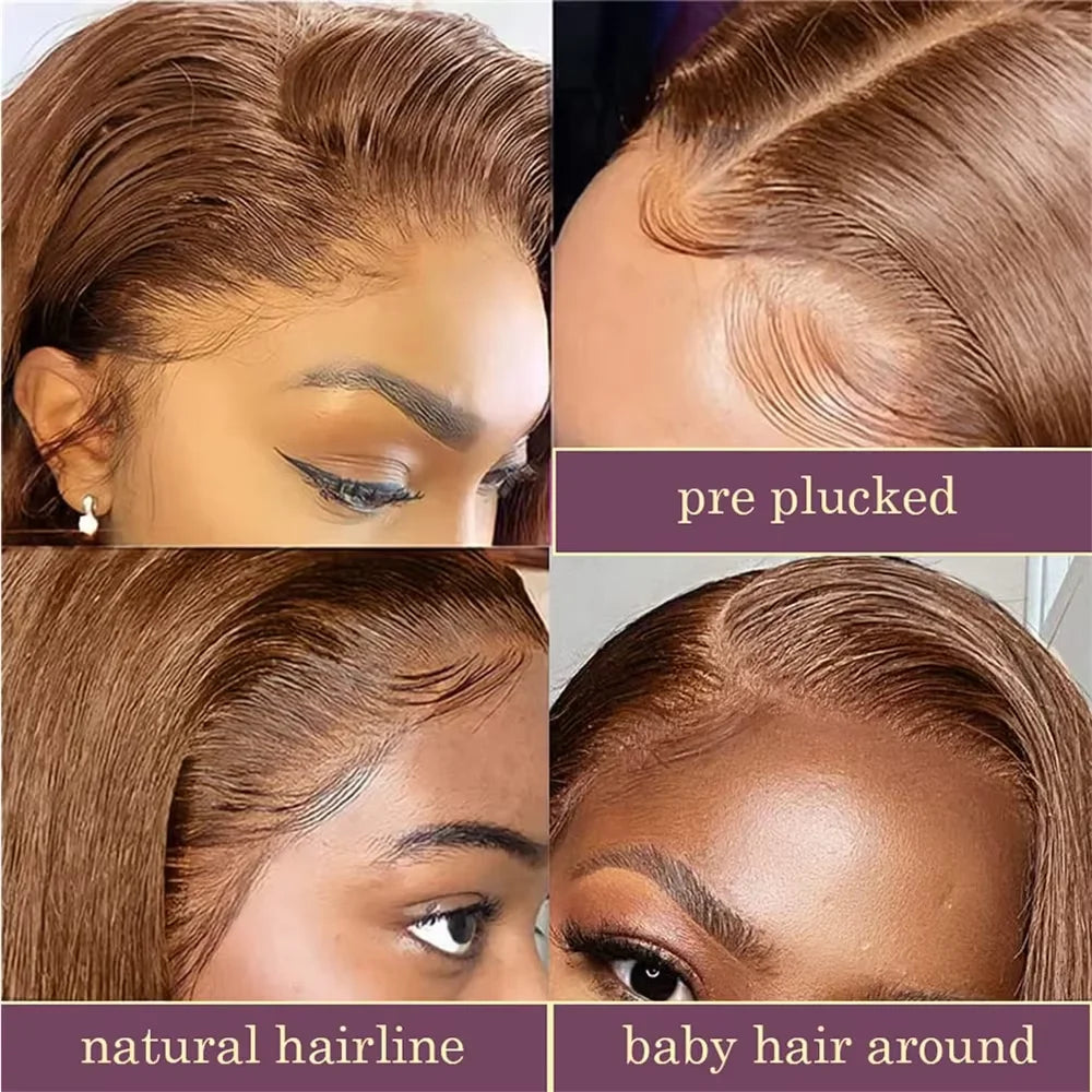 13x4 HD Lace Front Bob Wig 220% Density Chocolate Brown Straight Human Hair