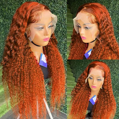 Ginger Orange Curly Lace Front Wig Human Hair 13x4 13x6
