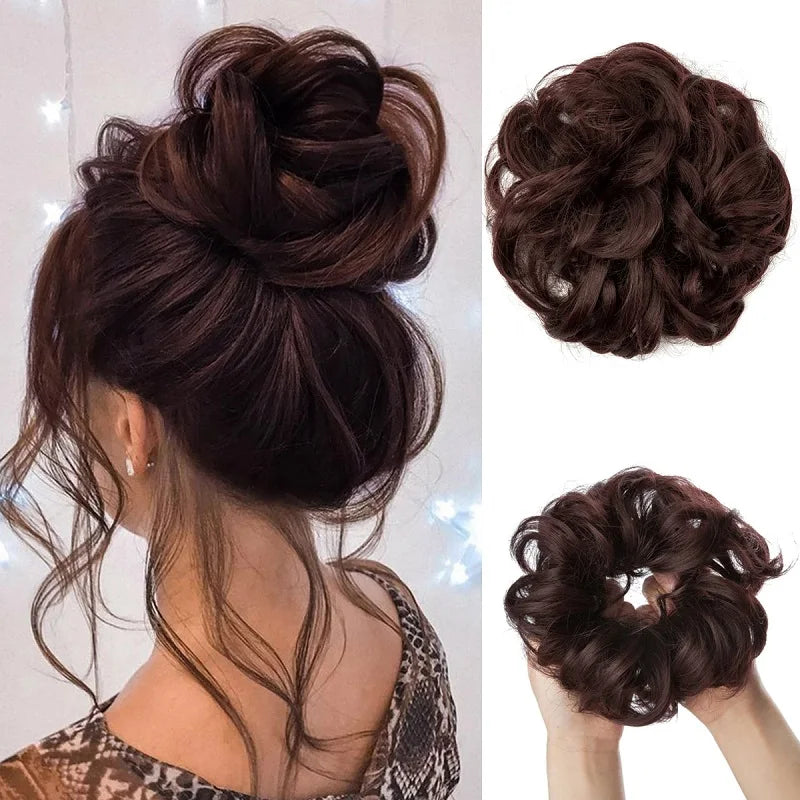 Synthetic Messy Bun Chignon Donut Hair Pad Elastic Rope Rubber Band Black Brown Blonde Hairpiece