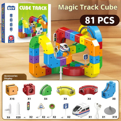 Magnetic Cube Track Train Set – DIY Electric Railway Building Toy