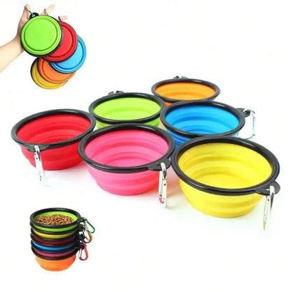 Collapsible Silicone Pet Travel Bowl with Carabiner – Dog & Cat