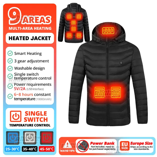 USB Electric Heated Jacket – 21 Heating Zones, 3-Gear Temperature Control