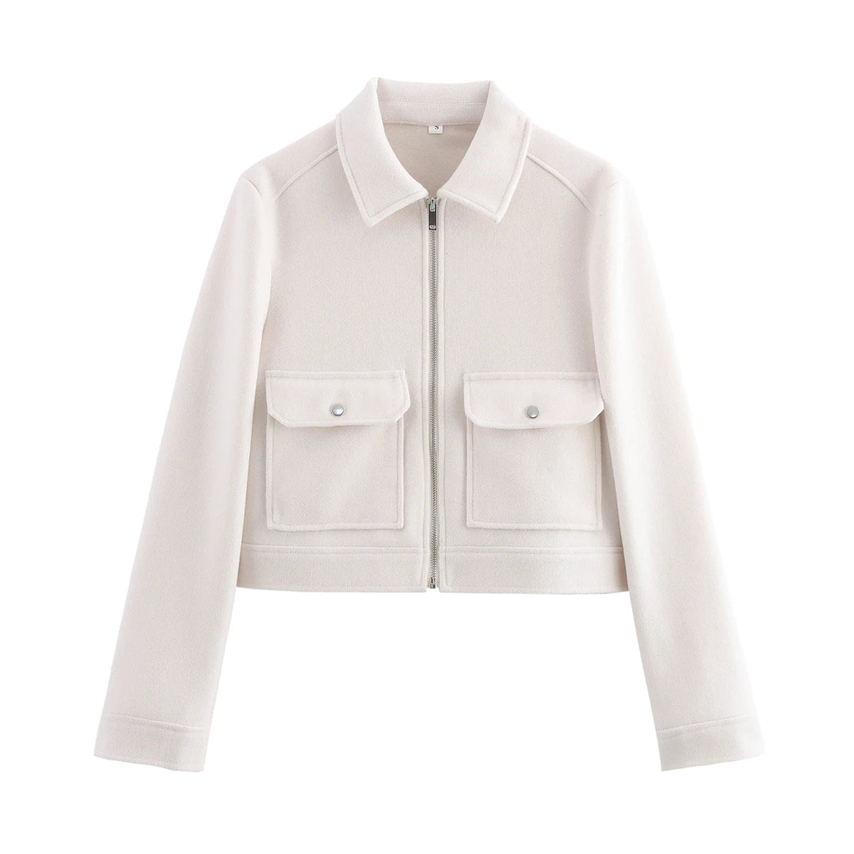 Women's Cropped Zip-Up Jacket – Short Elegant Coat with Pockets