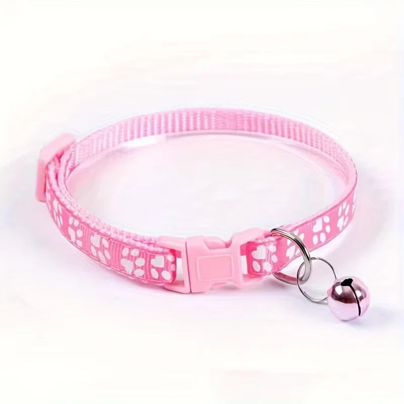 Adjustable Cat Collar with Bell – Cute Paw Print Kitten Necklace