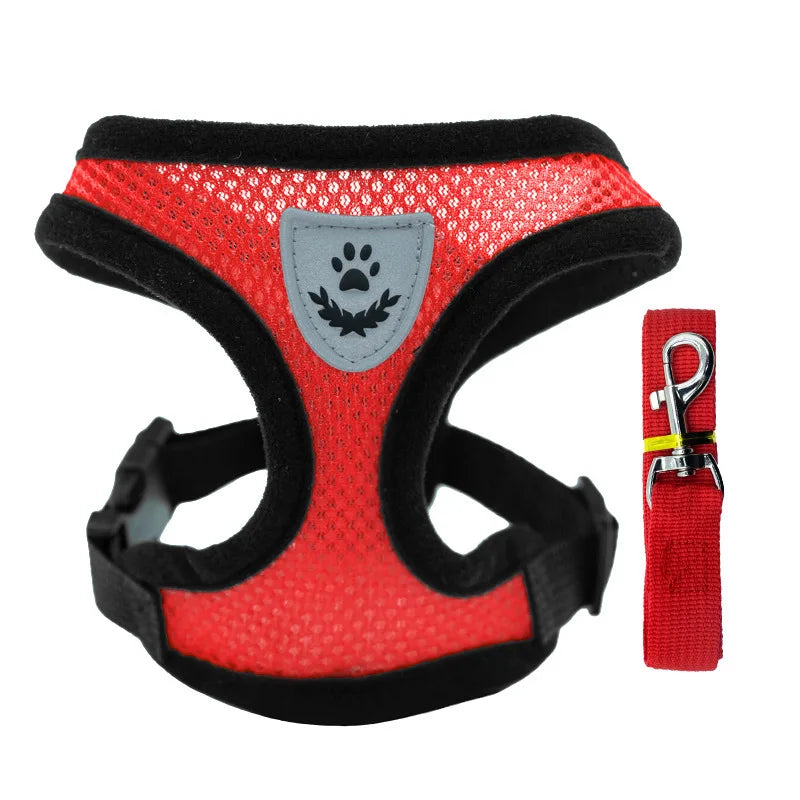 Adjustable Mesh Pet Harness Vest with Leash – Dog & Cat