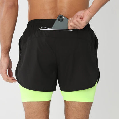 Men's 2-in-1 Running Shorts – Quick Dry Gym Workout Training Shorts with Zip Pocket
