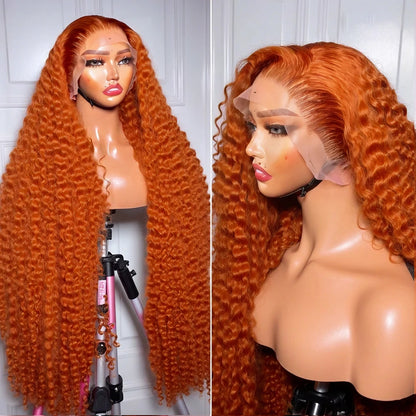 Orange Ginger Curly 13x6 Lace Front Wigs Human Hair Women Deep Wave 13x4 Frontal Wig 350 Colored Pre