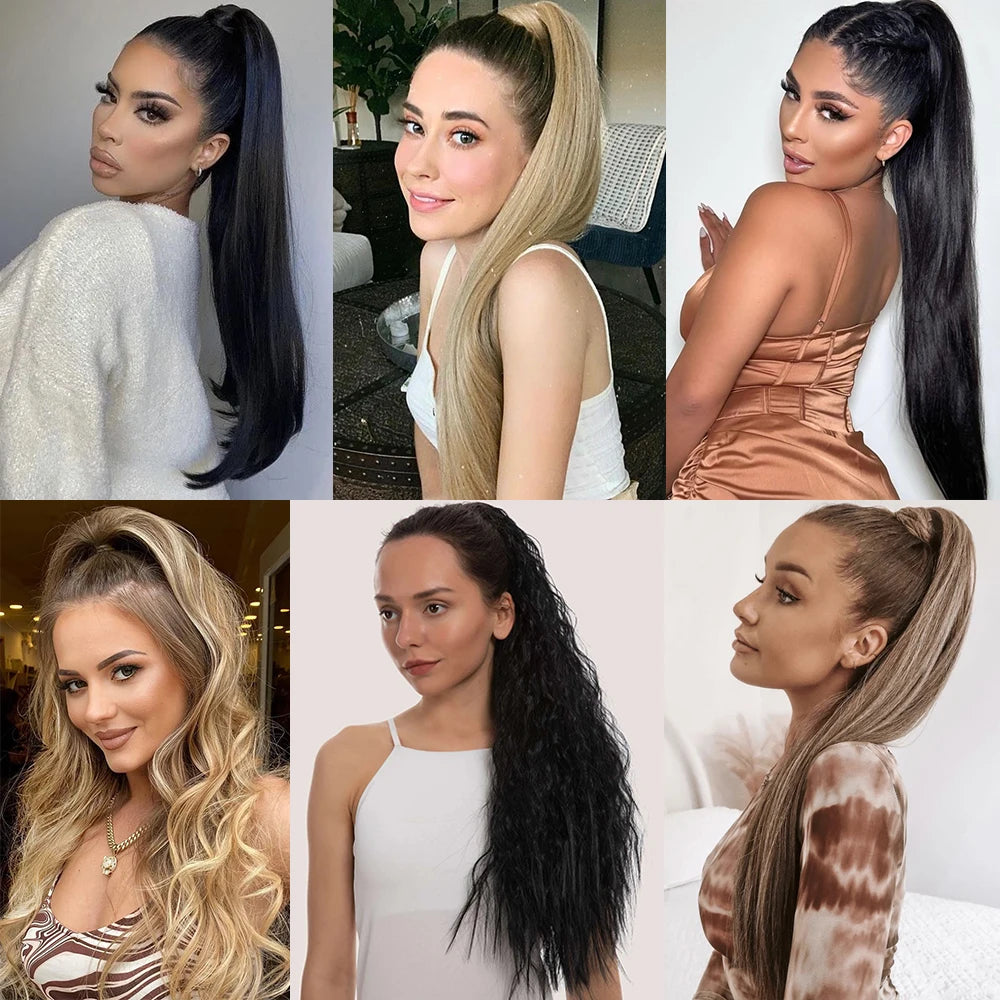 Synthetic Long Straight Claw Clip Ponytail Hair Extensions 24inch Heat Resistant Pony Tail Piece