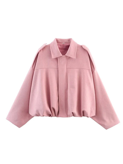 Women's Oversized Suede Bomber Jacket – Long Sleeve Zip-Up Coat