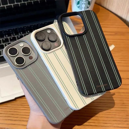 Green Stripe Lichee Pattern Phone Case Iphone 17 16 15 14 13 12 11 Pro Max Xs X Xr Plus 16e