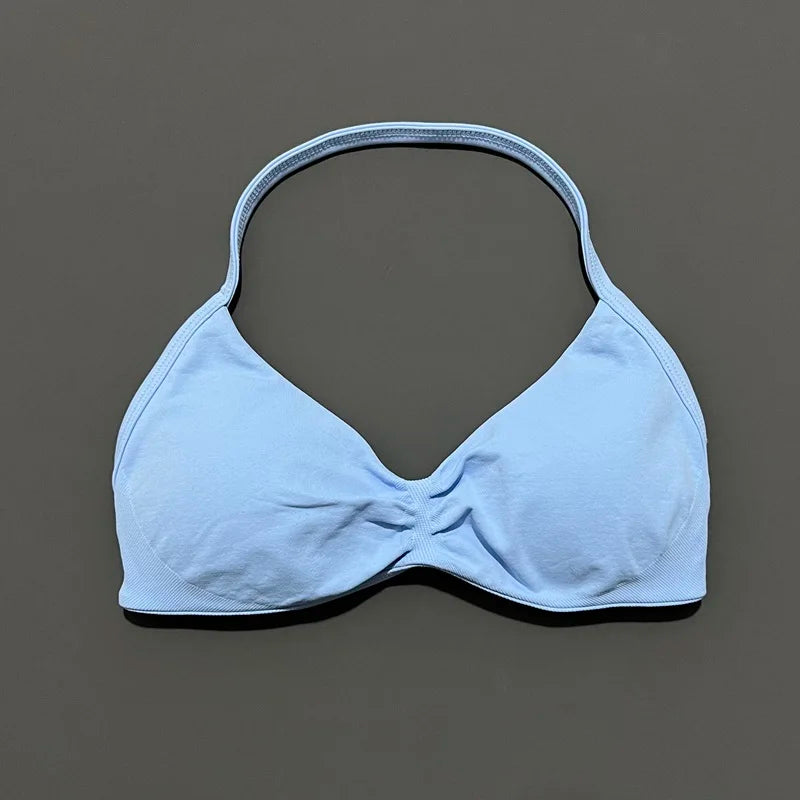 Women's Strappy Sports Bra – Padded Push-Up Gym Top