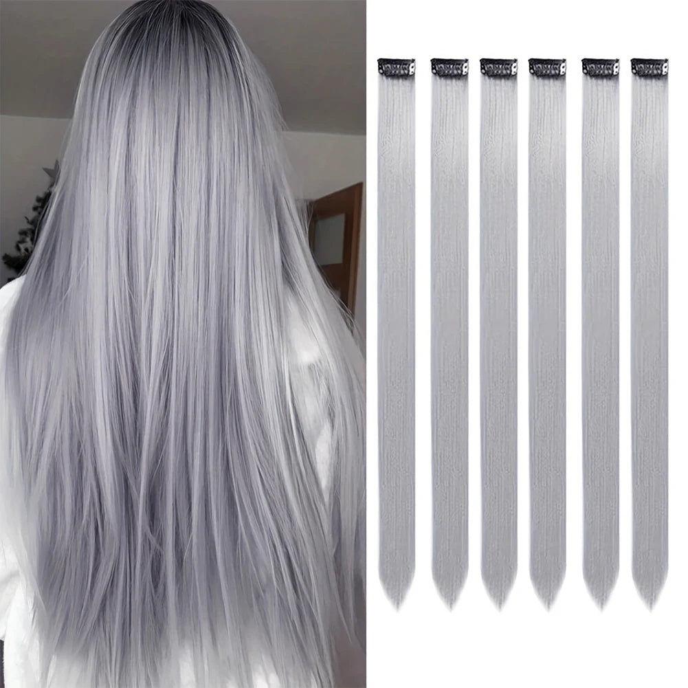 Clip Hair Extensions 6pcs Pack Colored Party Highlights 22 Inches Multi-Colors Straight Hair