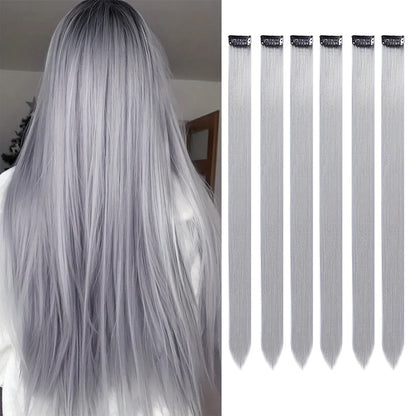 Clip Hair Extensions 6pcs Pack Colored Party Highlights 22 Inches Multi-Colors Straight Hair