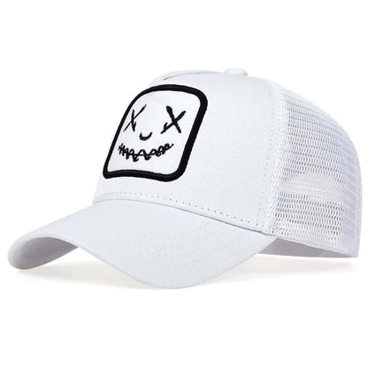 Smile Face Patch Trucker Hat – Unisex Mesh Baseball Cap