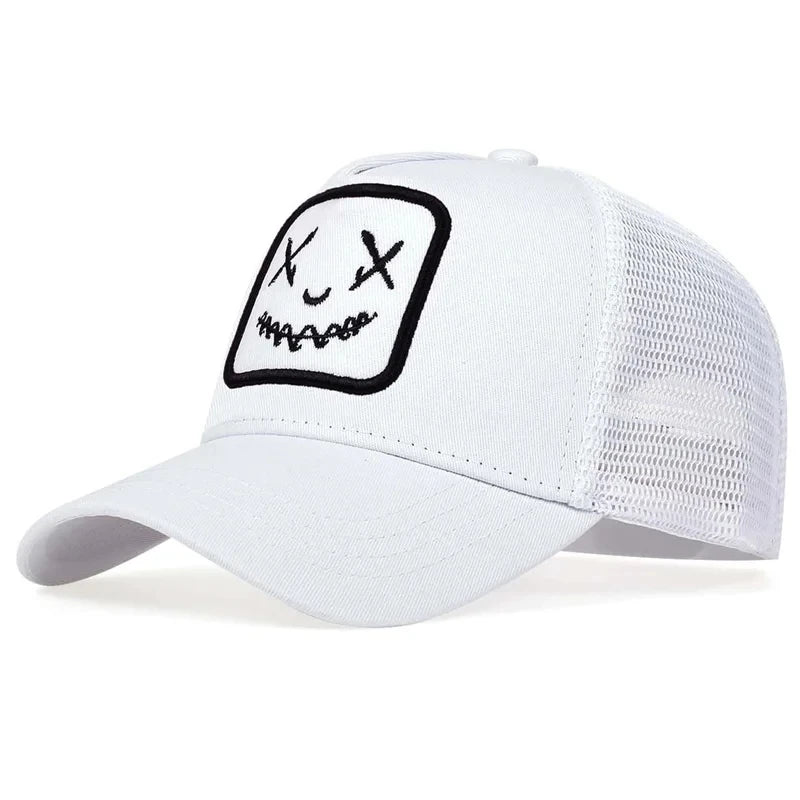 Smile Face Patch Trucker Cap – Unisex Mesh Baseball Hat