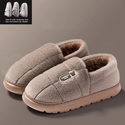 Men S Slippers Winter Solid Color Wrap Heels Plush Non-Slip Warm Women Home Casual Cotton Shoes Big