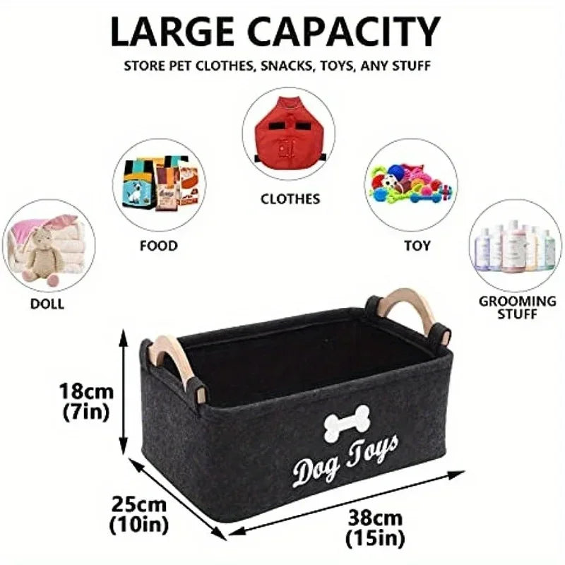 Dog Toy Storage Basket – Felt Organizer Bin with Handles