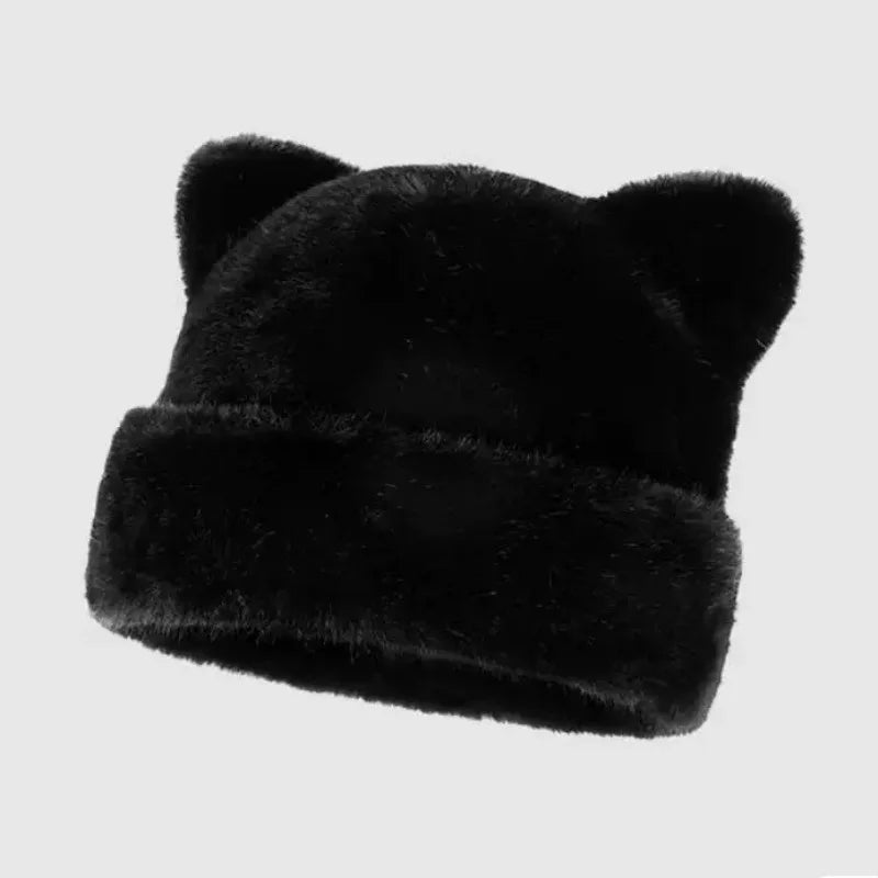 Plush Bear Ear Beanie – Cute Fluffy Winter Hat for Women
