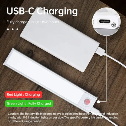 Led Motion Sensor Light Night Wireless Usb Under Cabinet Kitchen Bedroom Wardrobe Indoor Lighting