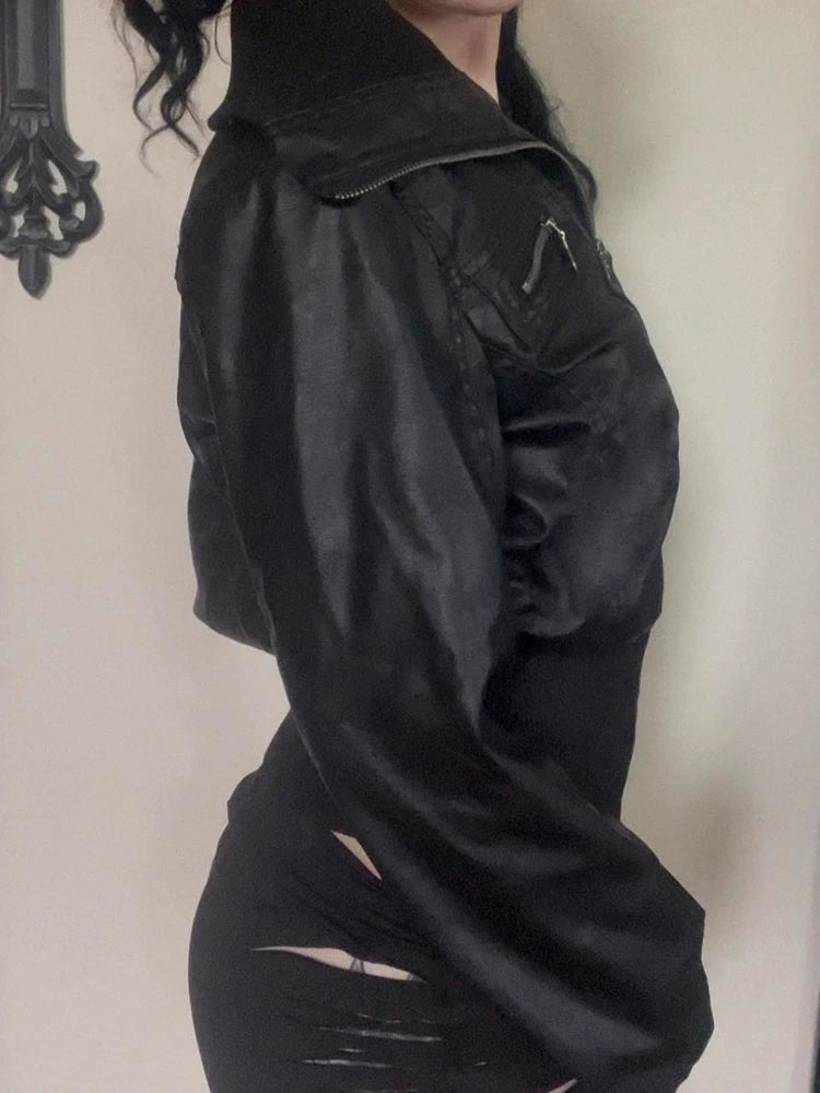 Women's Vintage PU Leather Jacket – Alt Grunge Zipper Coat