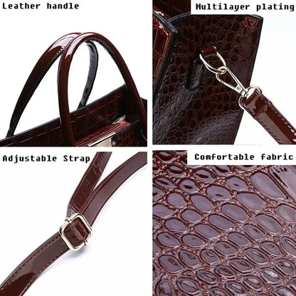 Crocodile Pattern Leather Tote Bag for Women – Large Capacity