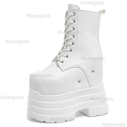 Platform Boots for Women – Height Increasing Leather Gothic Punk Ankle Boots