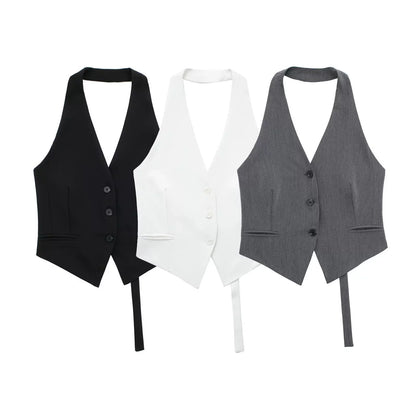 Women's Backless Halter Neck Cropped Vest