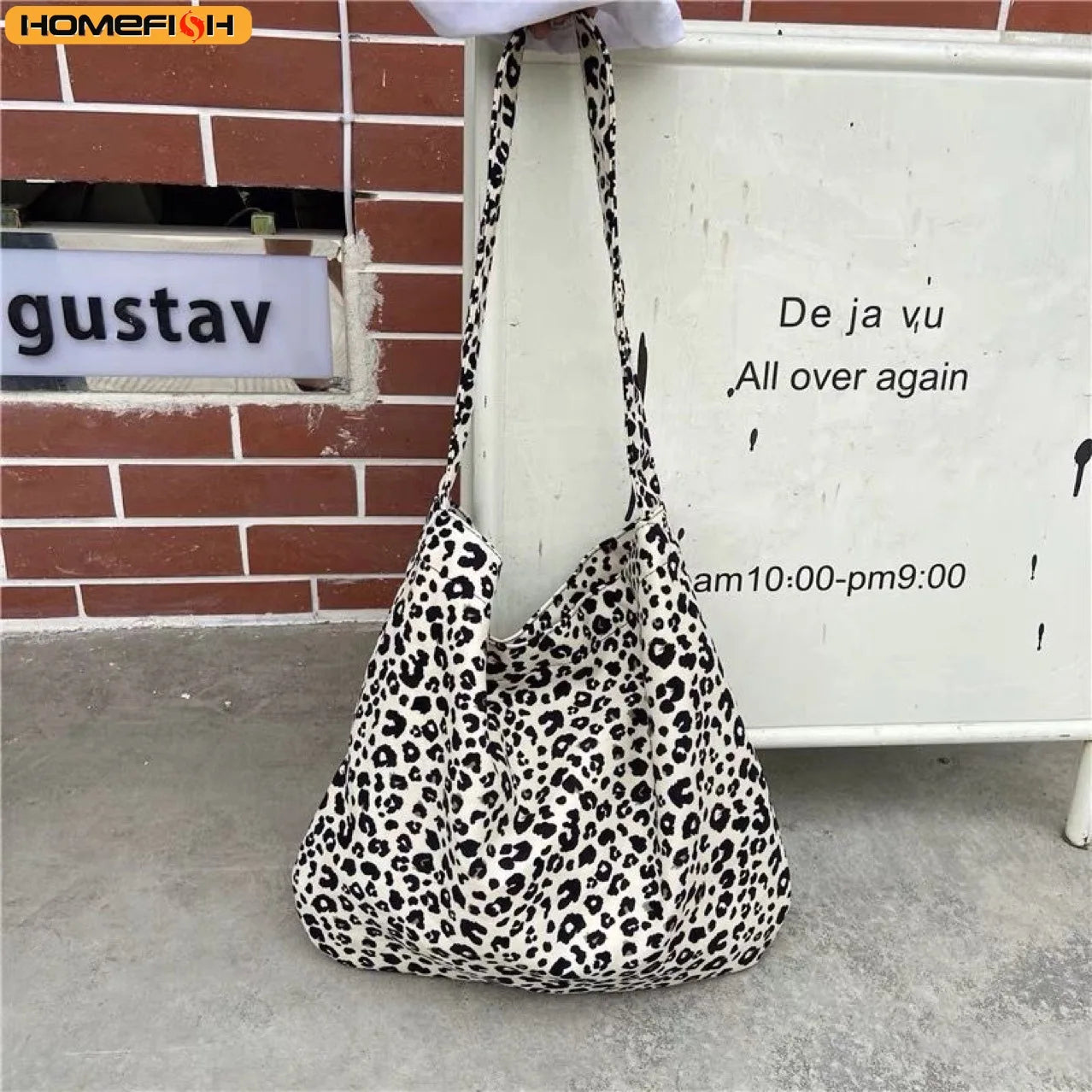 Leopard Print Canvas Shoulder Bag – Korean Style Messenger Bag