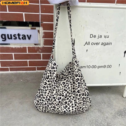 Leopard Print Canvas Shoulder Bag – Korean Style Messenger Bag