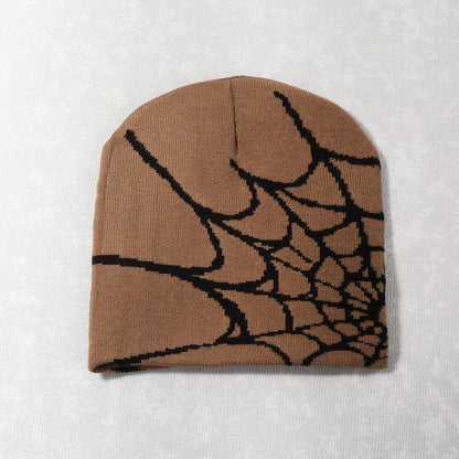 Spider Web Knit Beanie – Y2K Goth Skull Cap