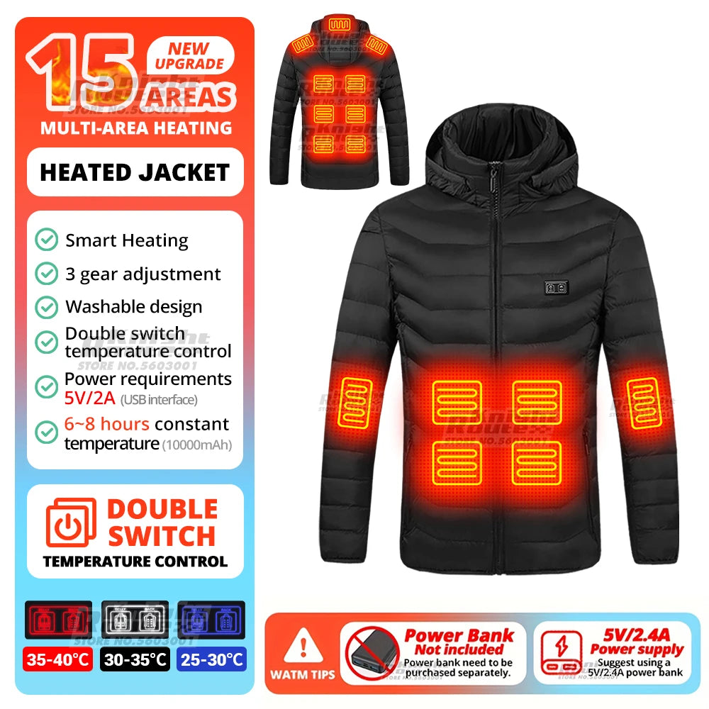USB Electric Heated Jacket – 21 Heating Zones, 3-Gear Temperature Control