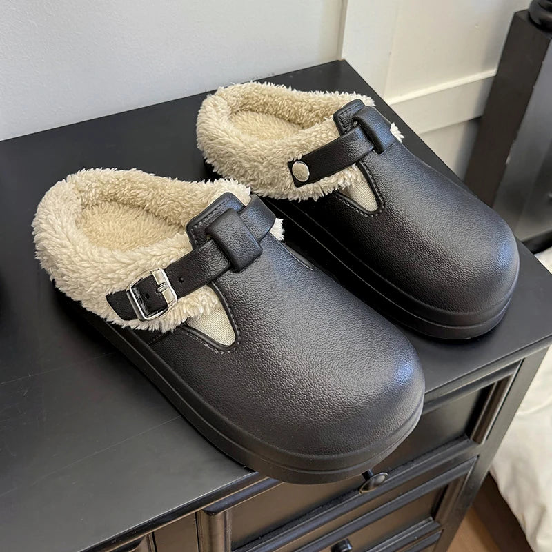 Winter Warm Fluffy Clogs Slippers Women Eva Waterproof Non Slip Home Slides Woman Lightweight Soft