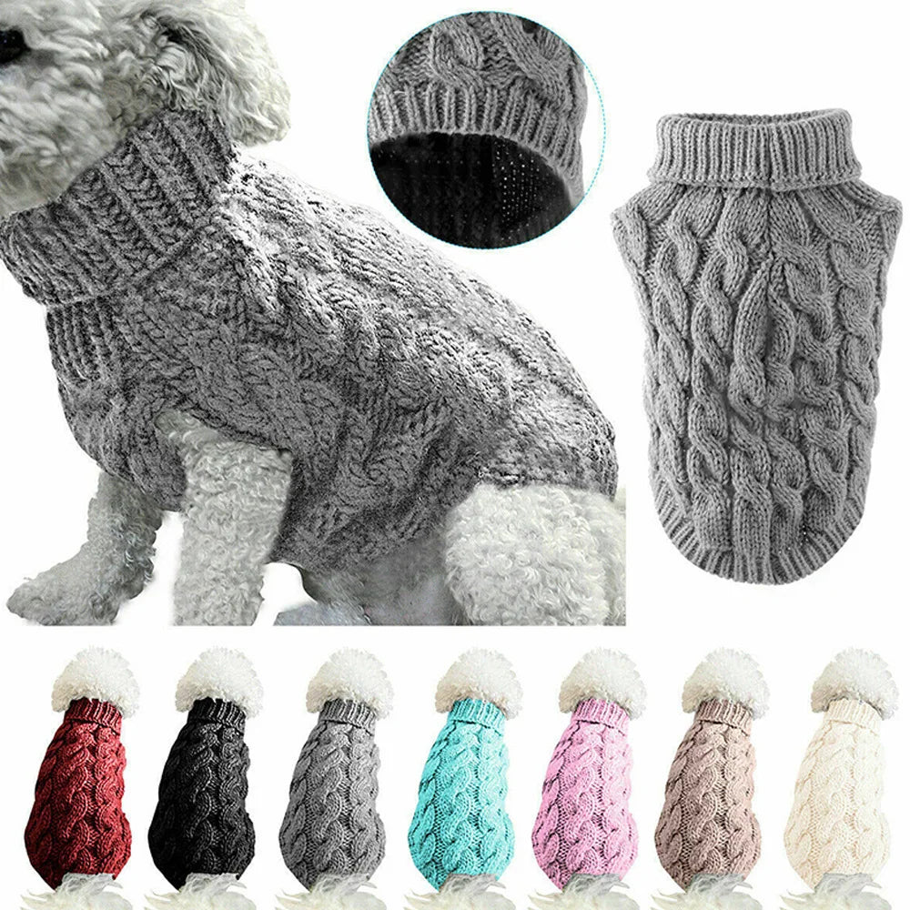 Cable Knit Dog Sweater – Warm Winter Turtleneck for Small Dogs