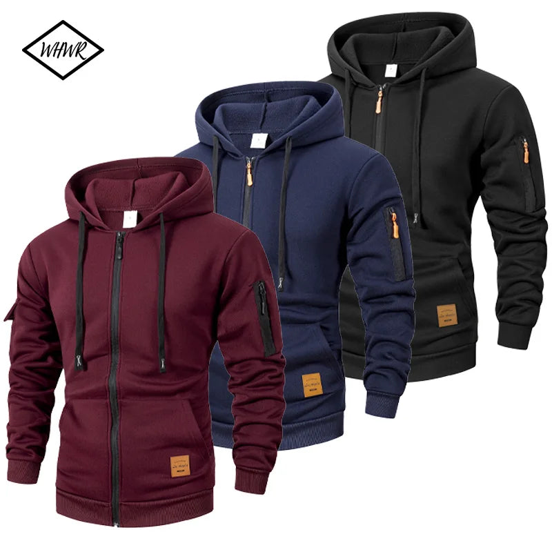 Men's Zip-Up Hoodie Sweatshirt – Slim Fit with Sleeve Pocket