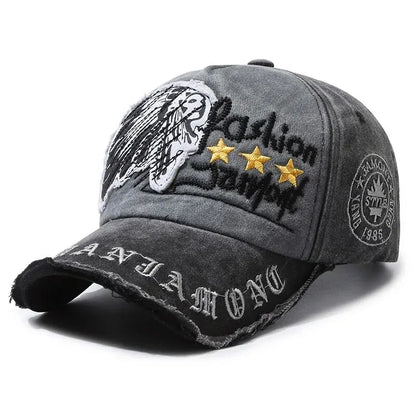 Distressed Baseball Cap with Embroidery – Adjustable Unisex Hat