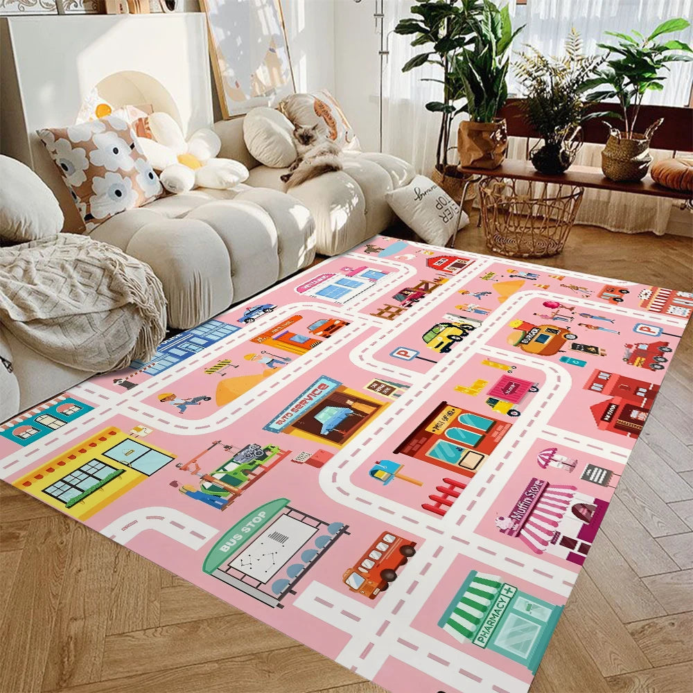 Kids Car Play Mat – City Road Map Rug for Boys & Girls