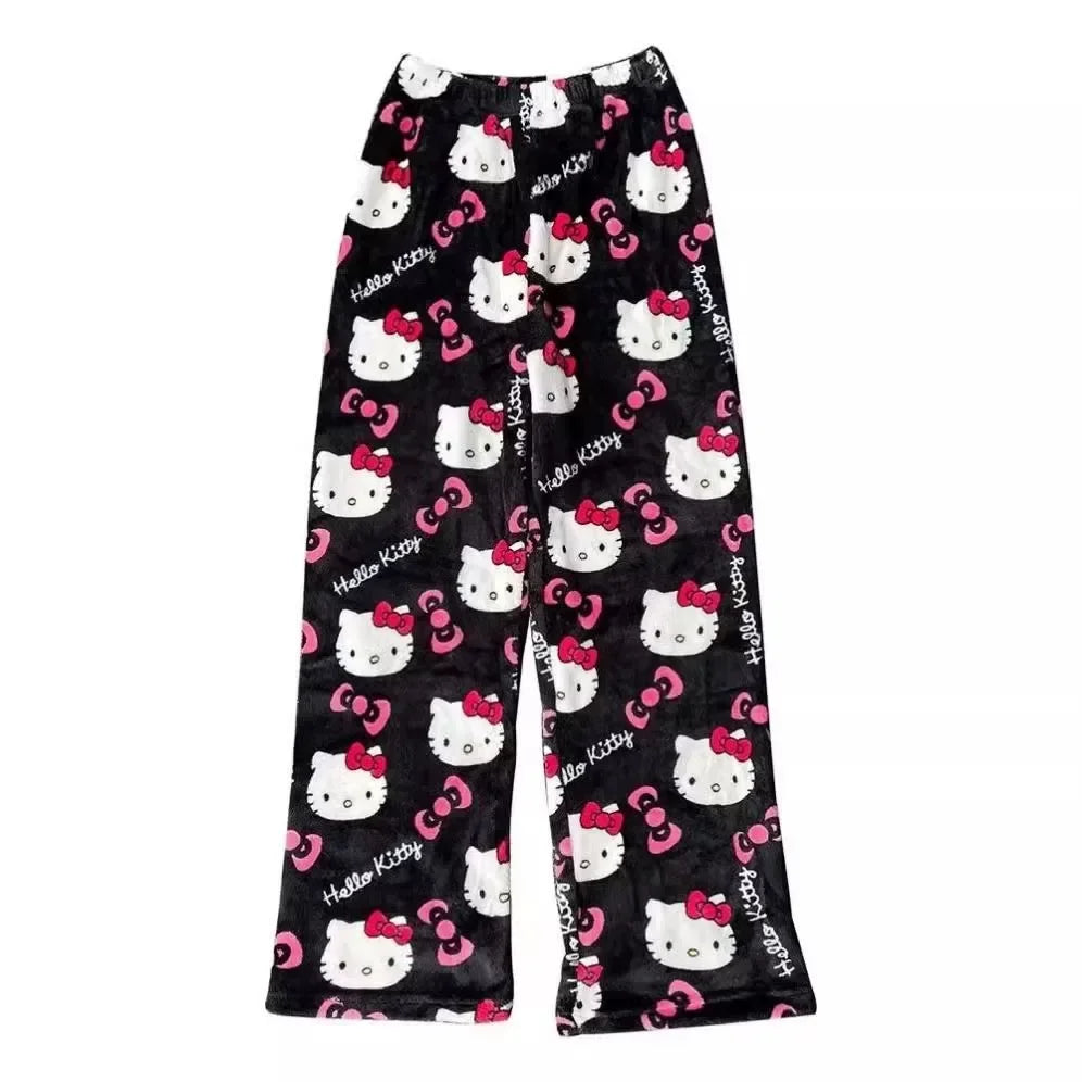 Hello Kitty Cartoon Pajama Pants for Women - Soft Fleece Sleepwear