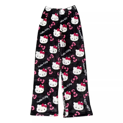 Hello Kitty Cartoon Pajama Pants for Women - Soft Fleece Sleepwear