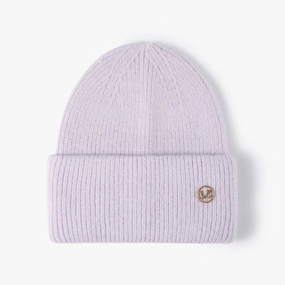 Women's Rabbit Fur Knit Beanie – Warm Solid Color Winter Hat