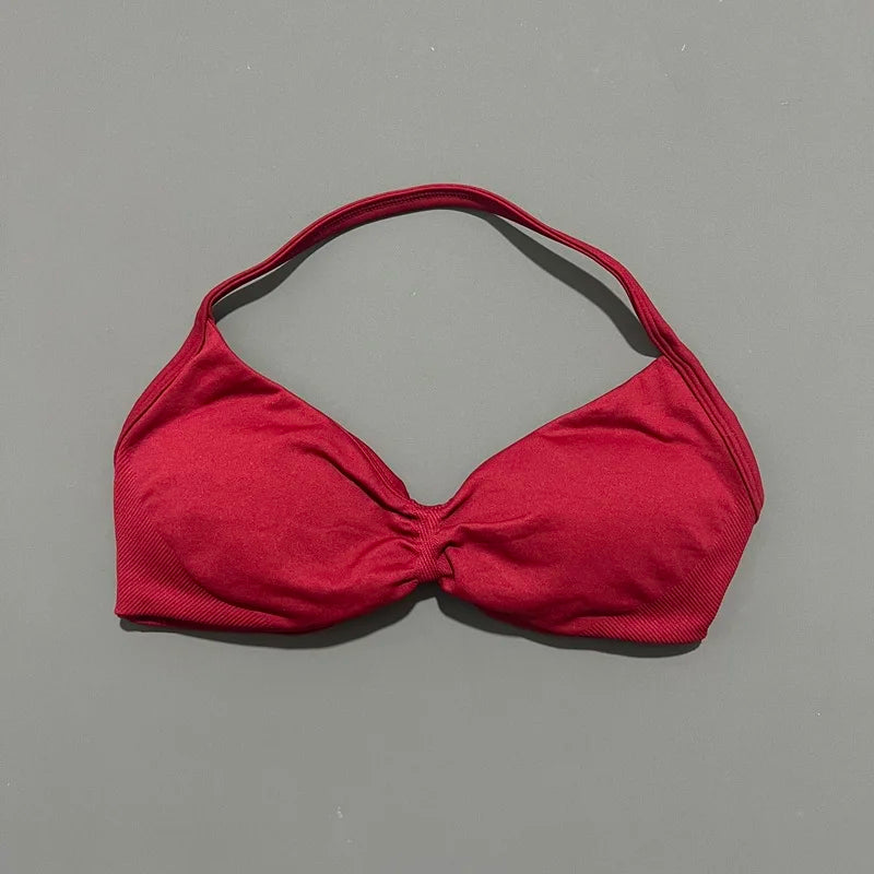 Seamless Halter Sports Bra – Women's Push-Up Gym Bra