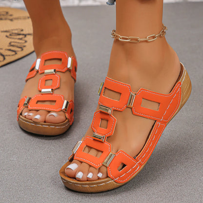 Women's Roman Wedge Sandals – Open Toe Cut-Out Summer Slides