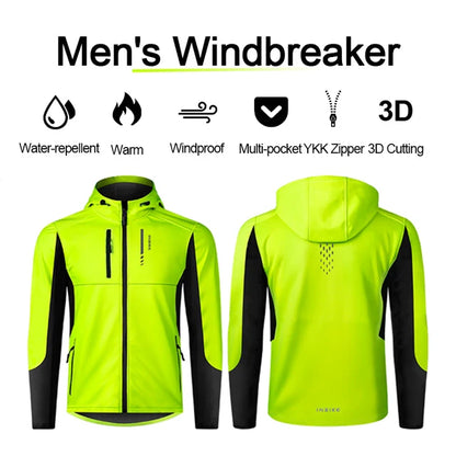 Men's Winter Cycling Windbreaker Jacket – Hooded Fleece Windproof Coat